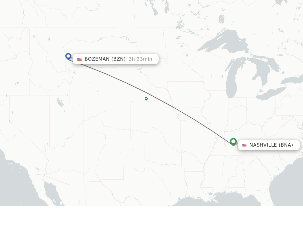 Direct (nonstop) flights from Nashville to Bozeman schedules