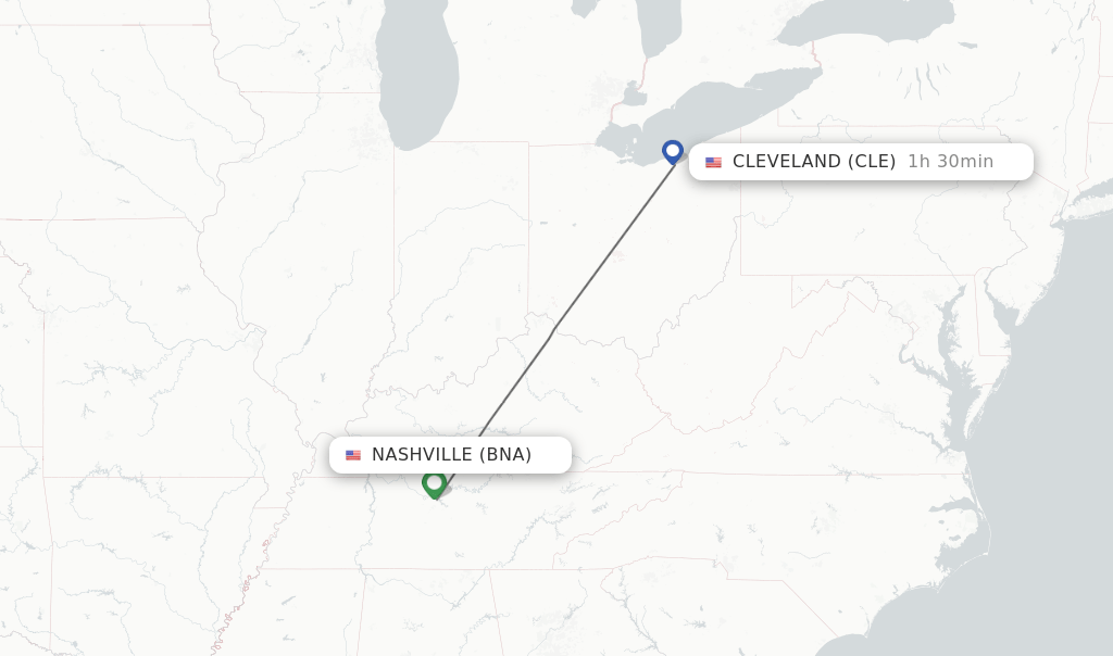 Direct (nonstop) flights from Nashville to Cleveland schedules