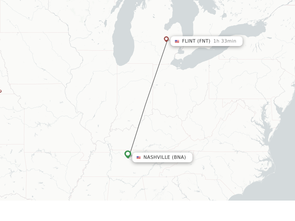 Direct (nonstop) flights from Nashville to Flint schedules