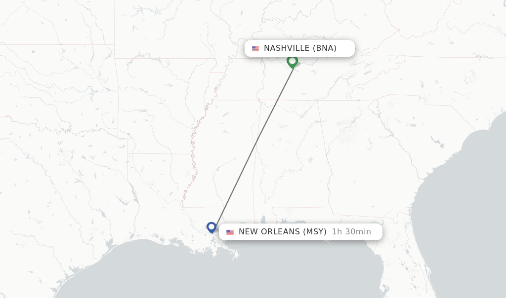 Direct (nonstop) flights from Nashville to New Orleans schedules