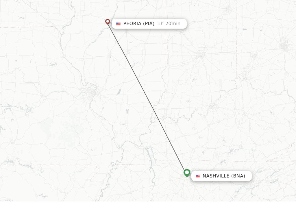 Direct (nonstop) flights from Nashville to Peoria schedules
