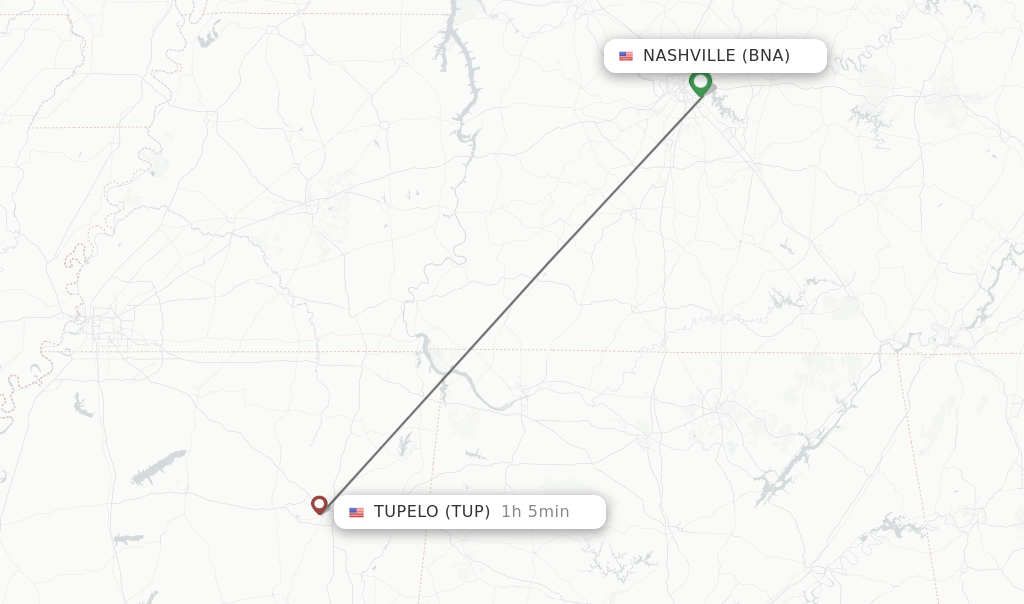 Direct (nonstop) flights from Nashville to Tupelo schedules
