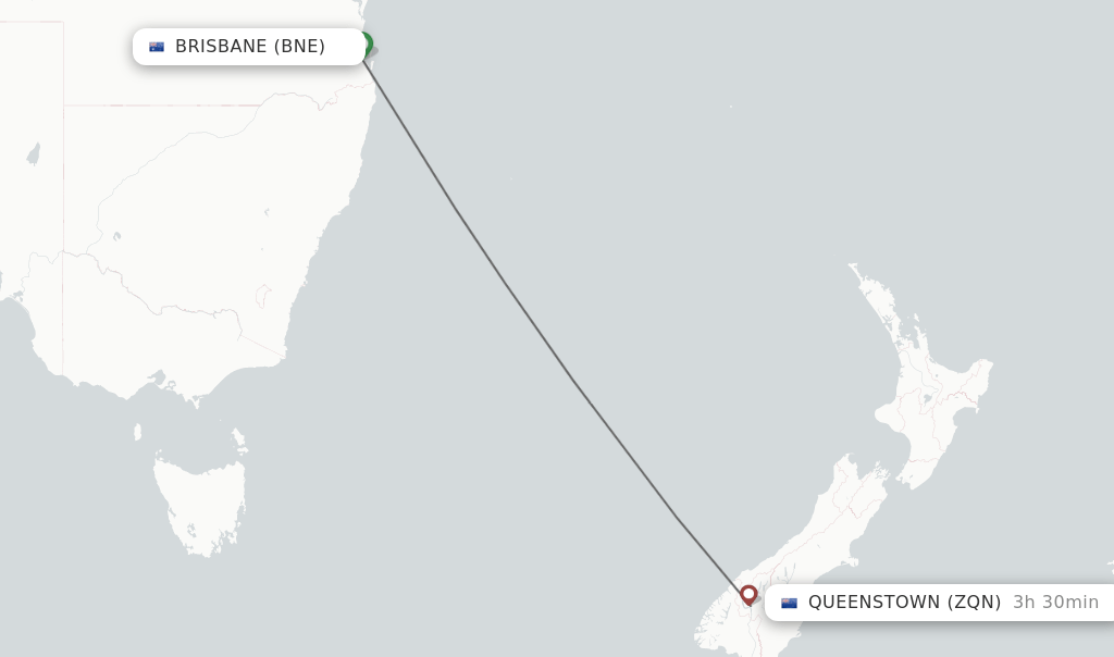 Direct (nonstop) flights from Brisbane to Queenstown schedules