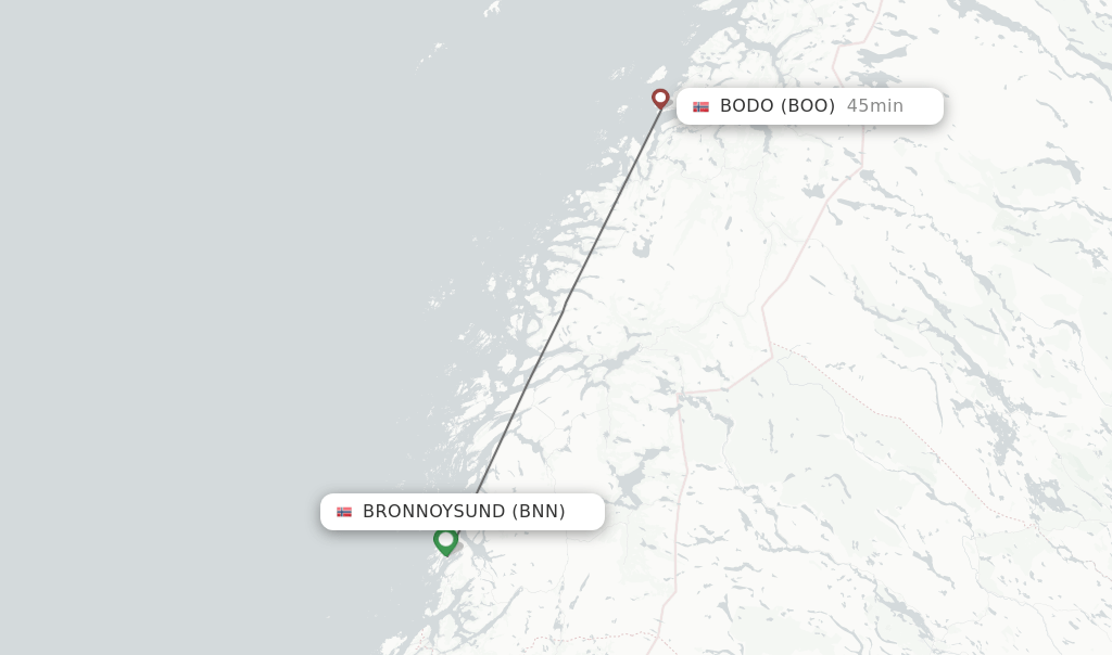 Direct (nonstop) flights from Bronnoysund to Bodo schedules