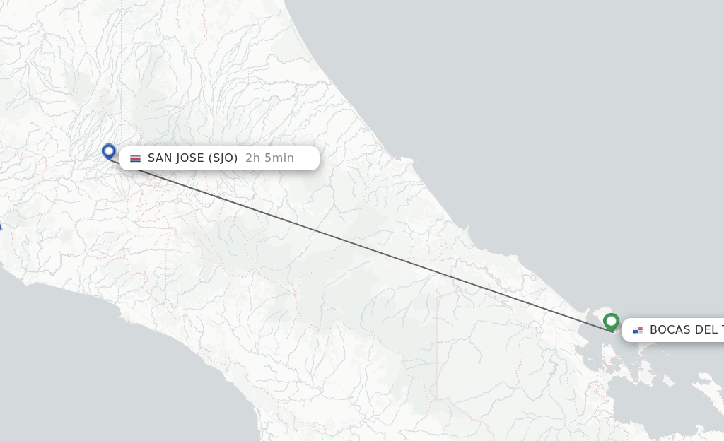 Direct (nonstop) flights from Bocas Del Toro to San Jose schedules