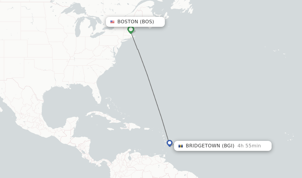 Direct (nonstop) flights from Boston to Bridgetown schedules