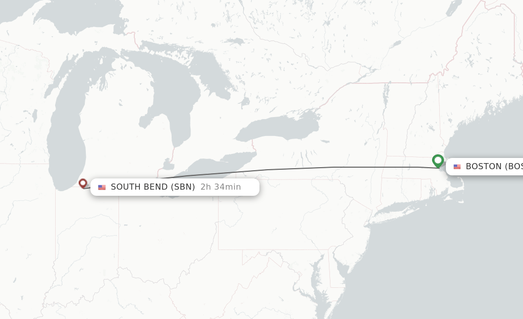 Direct (nonstop) flights from Boston to South Bend schedules