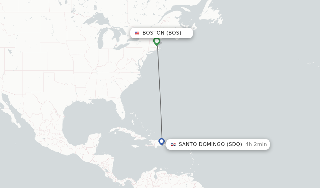 Direct (nonstop) flights from Boston to Santo Domingo schedules