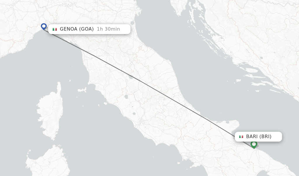 Direct (nonstop) flights from Bari to Genoa schedules