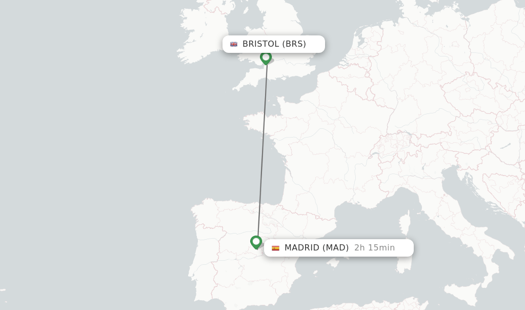 Direct (nonstop) flights from Bristol to Madrid schedules