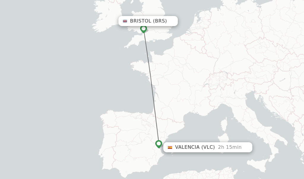 Direct (nonstop) flights from Bristol to Valencia schedules