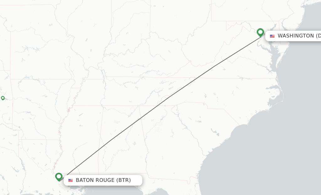 Direct (nonstop) flights from Baton Rouge to Washington schedules