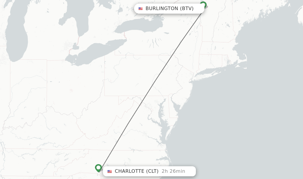 Direct (nonstop) flights from Burlington to Charlotte schedules