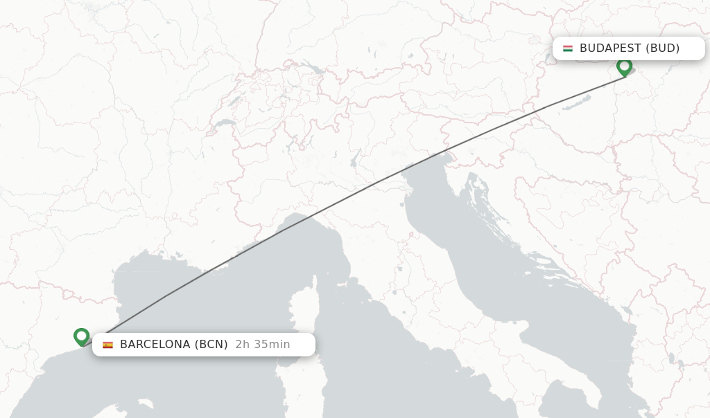 Direct (nonstop) flights from Budapest to Barcelona schedules