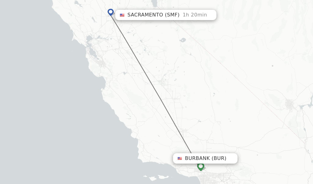 Direct (nonstop) flights from Burbank to Sacramento schedules