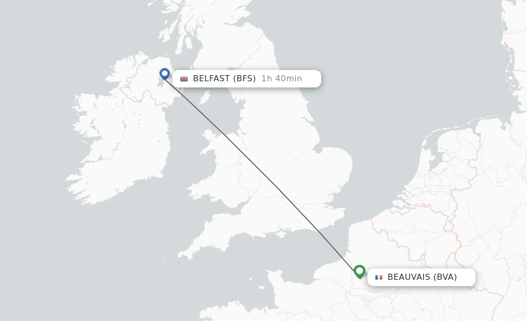 Direct (nonstop) flights from Paris to Belfast schedules