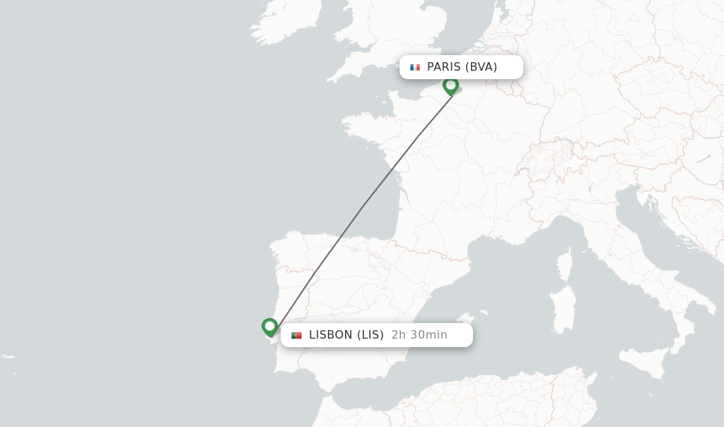 Direct (nonstop) flights from Paris to Lisbon schedules
