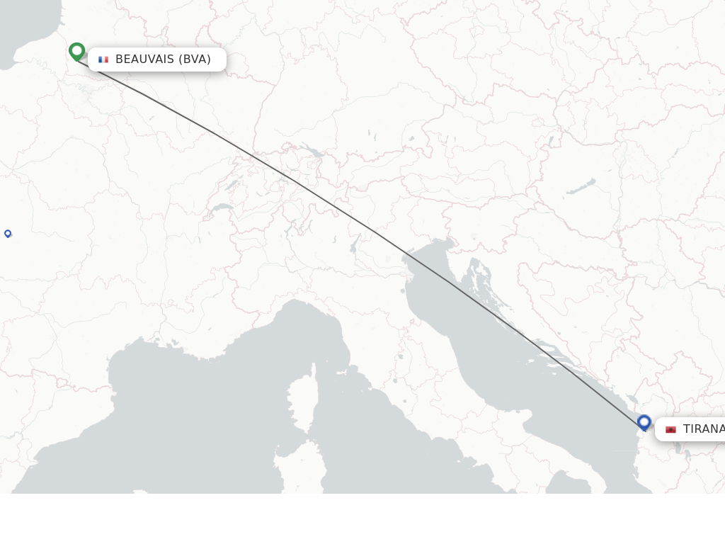 Direct (nonstop) flights from Paris to Tirana schedules