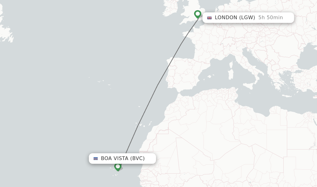 Direct (nonstop) flights from Boa Vista to London schedules