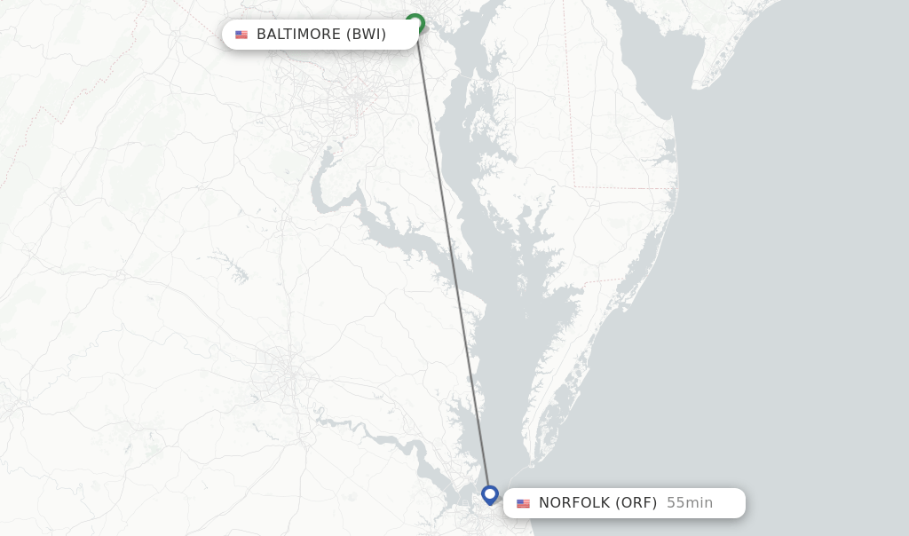 Direct (nonstop) flights from Baltimore to Norfolk schedules