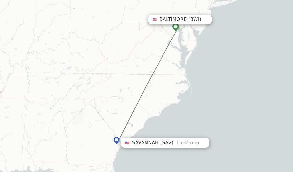 Direct (nonstop) flights from Baltimore to Savannah schedules