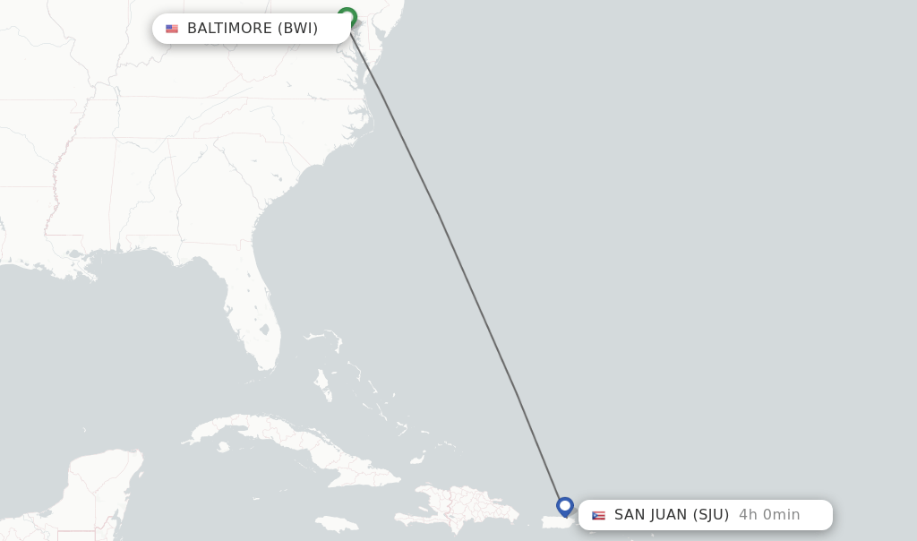 Direct (nonstop) flights from Baltimore to San Juan schedules