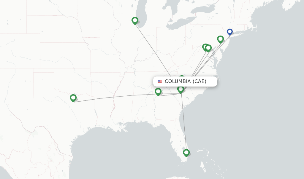 Direct (nonstop) flights from Columbia Metropolitan (CAE