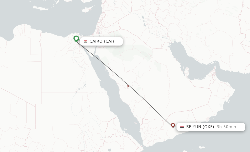 Direct (nonstop) flights from Cairo to Seiyun schedules