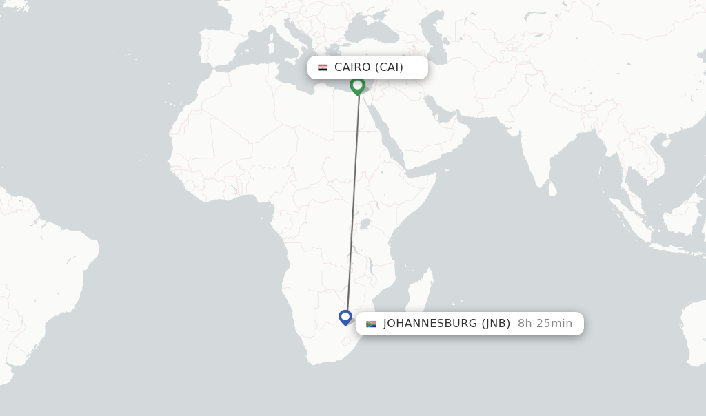 Direct (nonstop) flights from Cairo to Johannesburg schedules