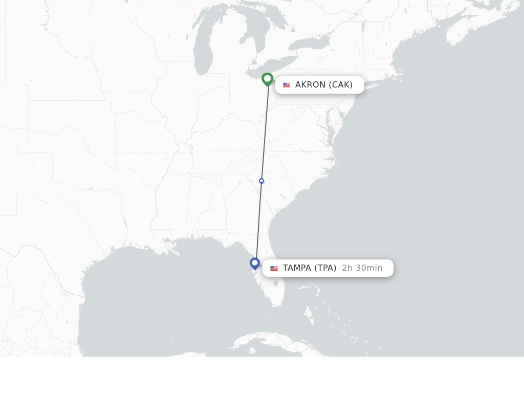 Direct (nonstop) flights from Akron to Tampa schedules