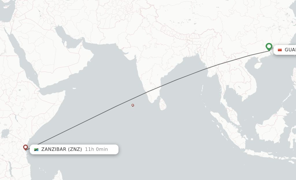 Direct (nonstop) flights from Guangzhou to Zanzibar schedules