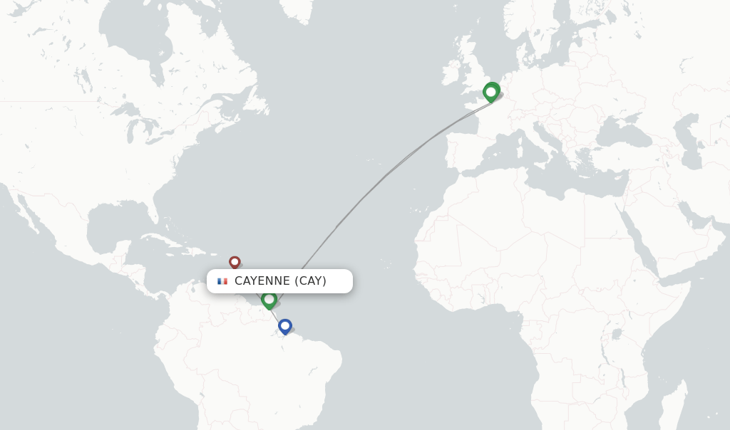 Direct (nonstop) flights from Cayenne, Rochambeau (CAY)