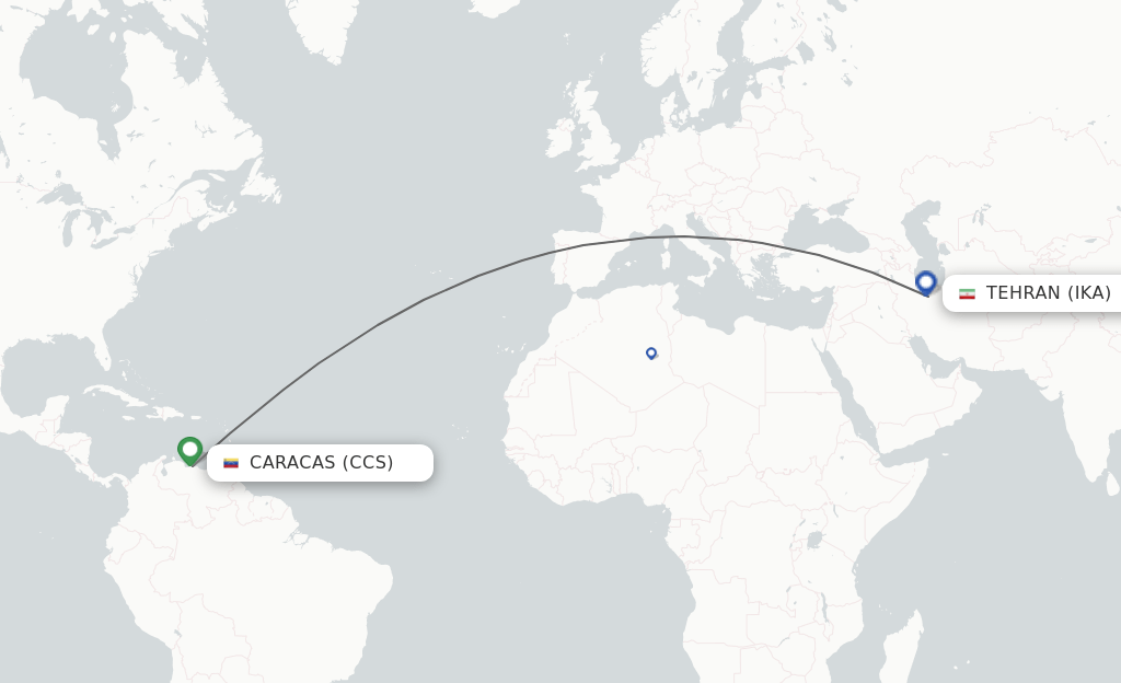 Direct (nonstop) flights from Caracas to Tehran schedules