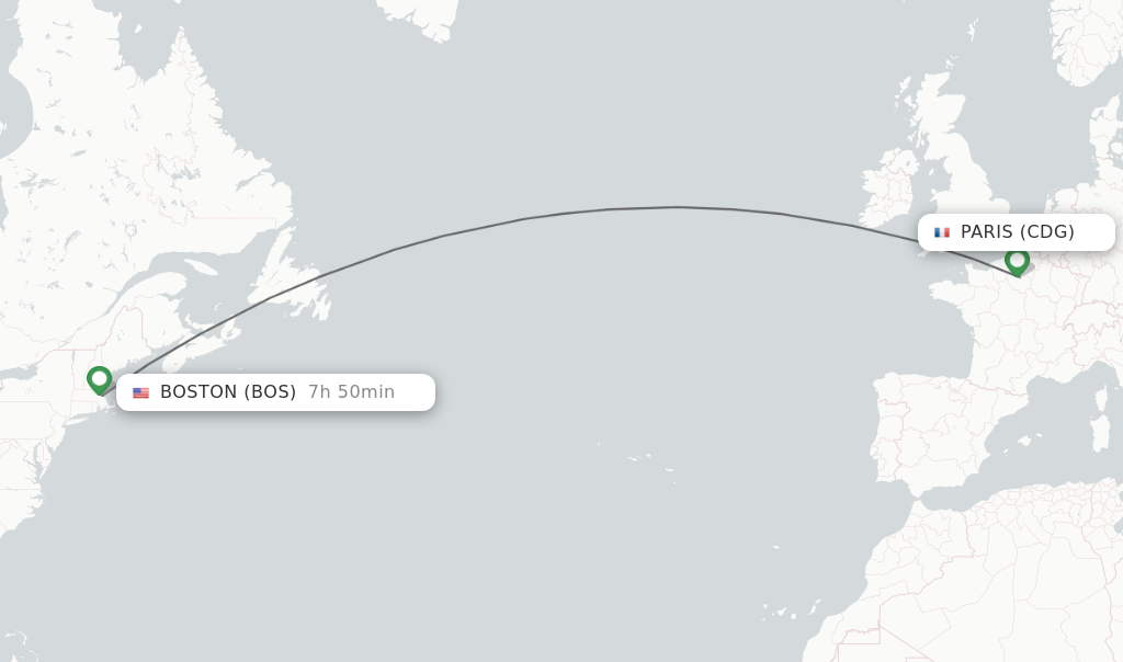 Direct (nonstop) flights from Paris to Boston schedules