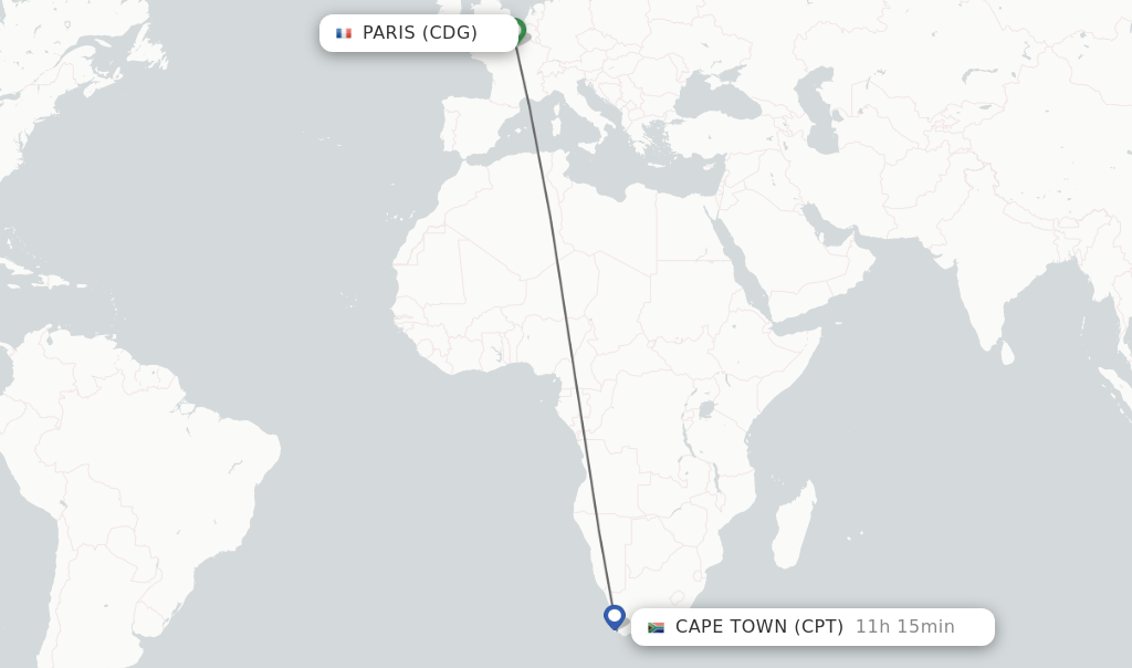Direct (nonstop) flights from Paris to Cape Town schedules