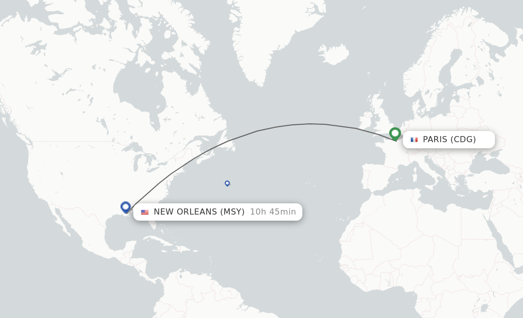 Direct (nonstop) flights from Paris to New Orleans schedules