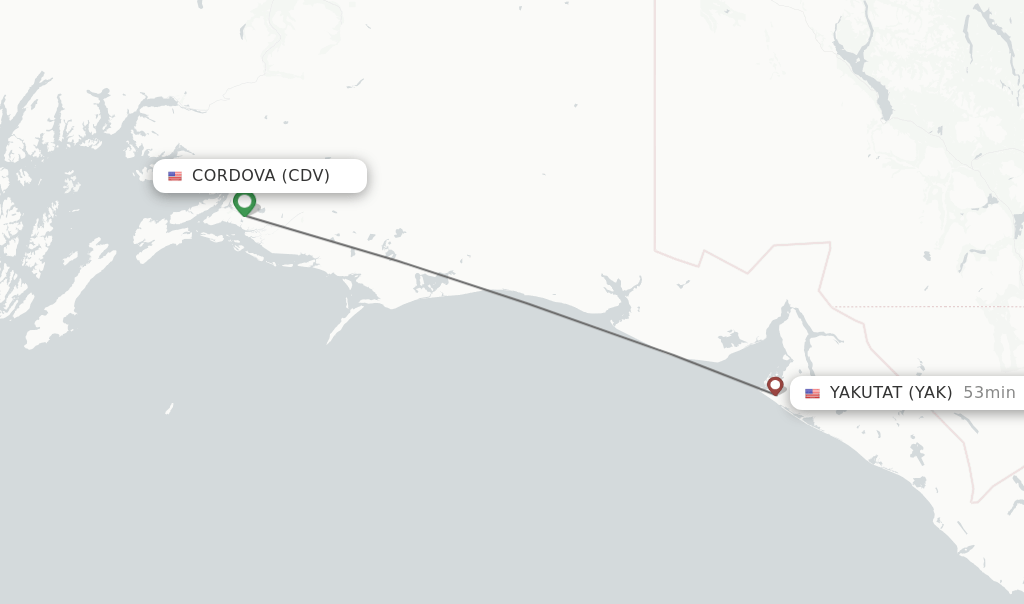 Direct (nonstop) flights from Cordova to Yakutat schedules