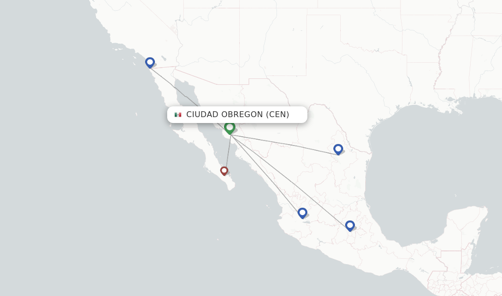 Direct (nonstop) flights from Ciudad Obregon to Guaymas schedules