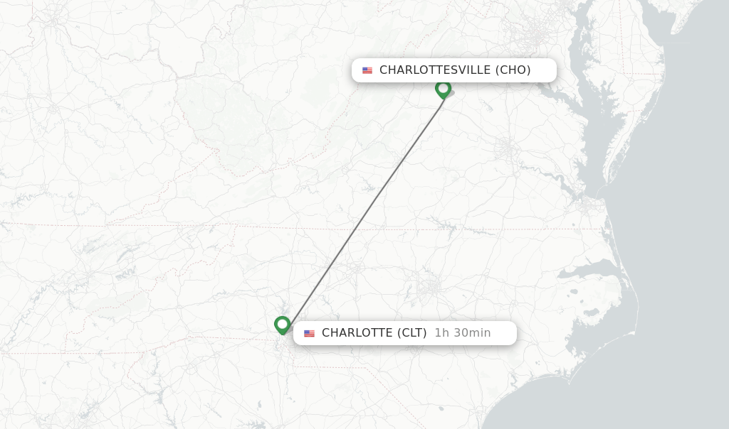 Direct (nonstop) flights from Charlottesville to Charlotte schedules