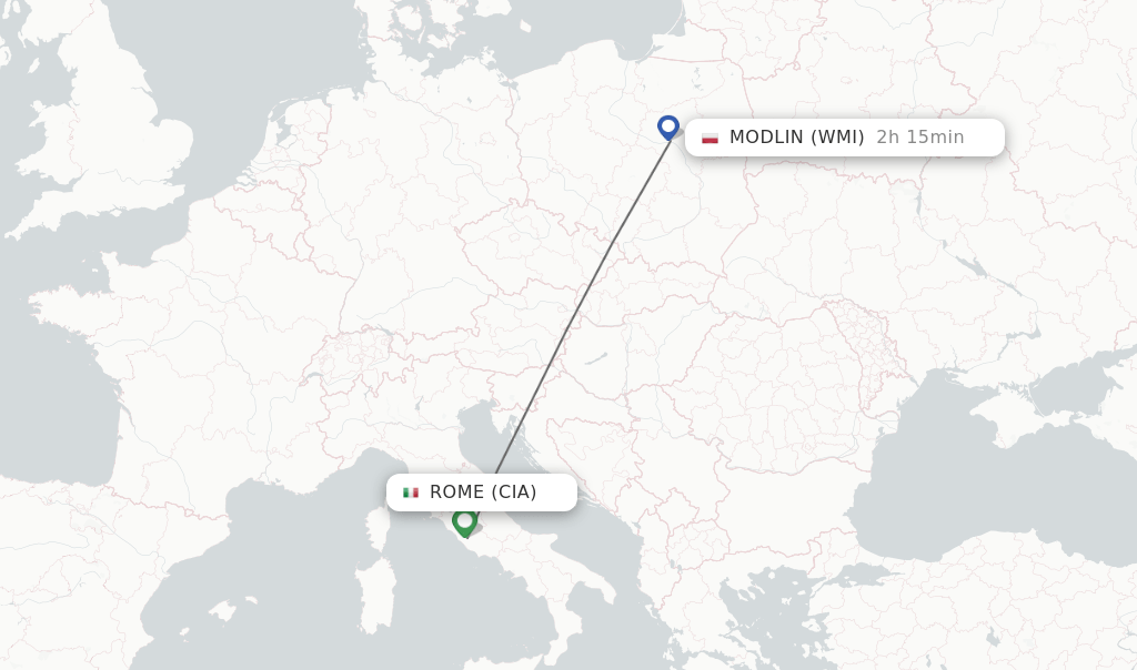 Direct (nonstop) flights from Rome to Modlin schedules