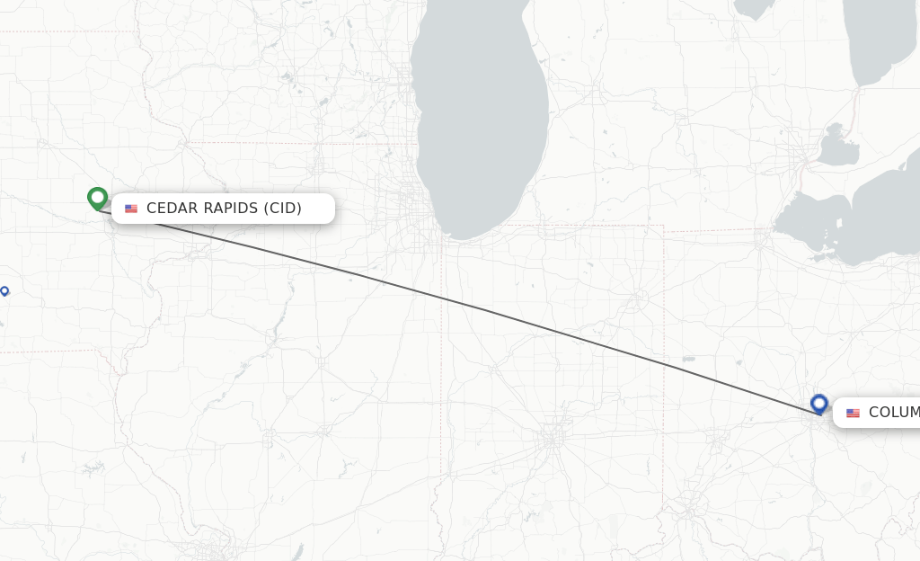 Direct (nonstop) flights from Cedar Rapids to Columbus schedules