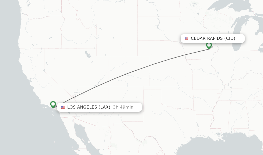 Direct (nonstop) flights from Los Angeles to Cedar Rapids schedules