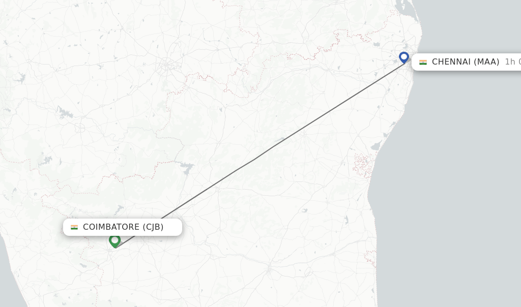Direct (nonstop) flights from Coimbatore to Chennai schedules