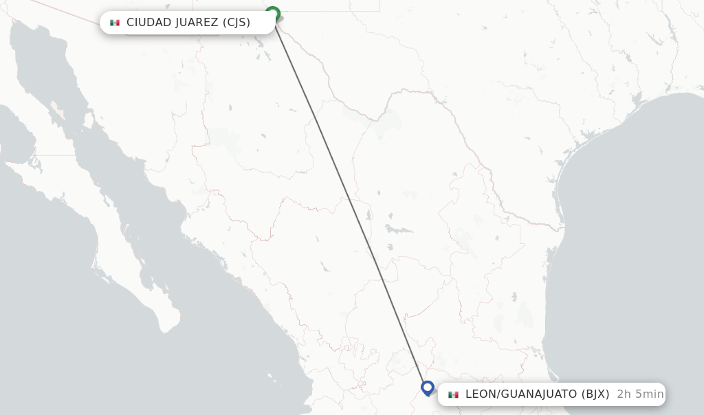Direct (nonstop) flights from Ciudad Juarez to Leon/Guanajuato