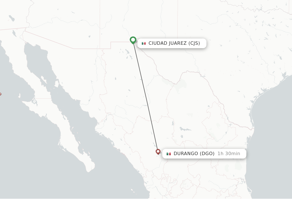 Direct (nonstop) flights from Ciudad Juarez to Durango schedules