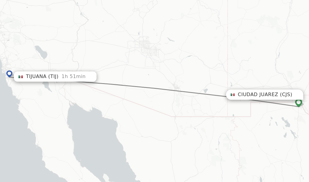 Direct (nonstop) flights from Ciudad Juarez to Tijuana schedules