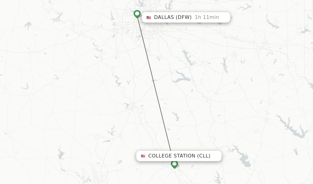 Direct (nonstop) flights from College Station to Dallas schedules
