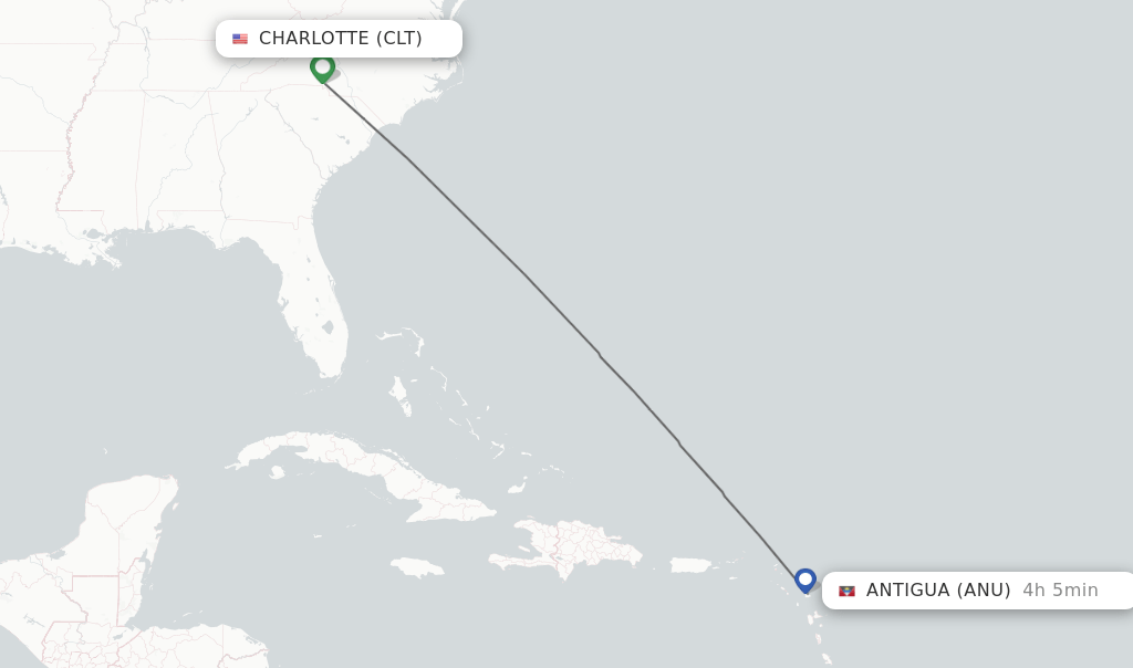 Direct (nonstop) flights from Charlotte to Antigua schedules