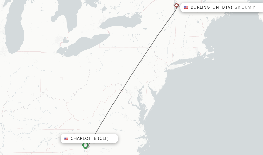 Direct (nonstop) flights from Charlotte to Burlington schedules