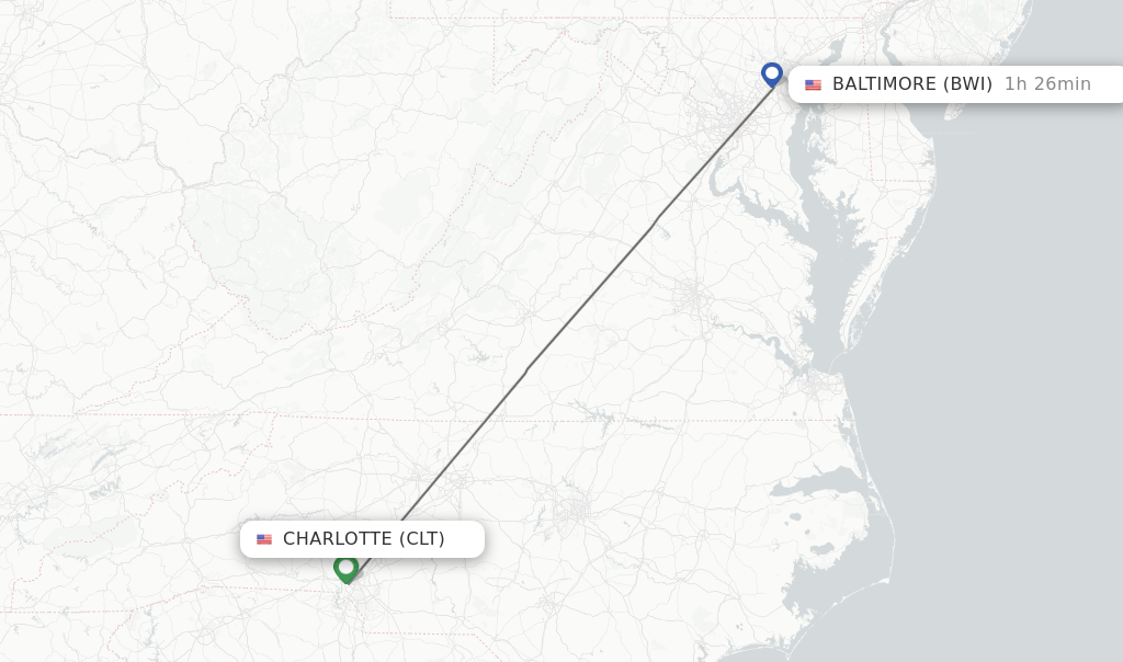 Direct (nonstop) flights from Charlotte to Baltimore schedules